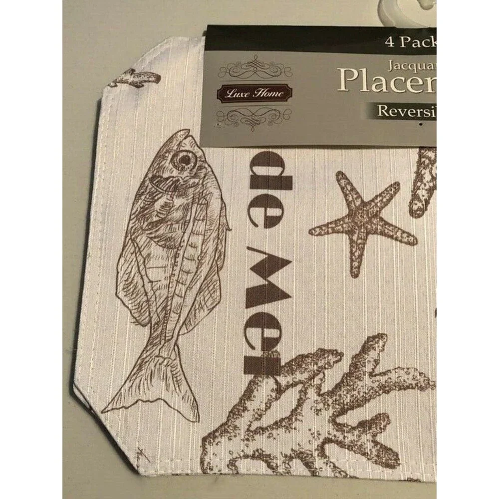 Starfish Fabric Placemats Set of 4 Reversible Sepia White Beach Summer 18x12